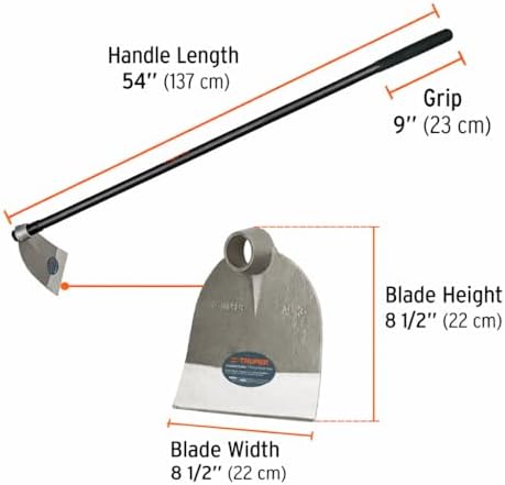 Truper Lane Hoe No. 3, 54-Inch Fiberglass Handle, 8-1/2-Inch x 8-1/2-Inch Forged Head, 2.1 lb Head Weight