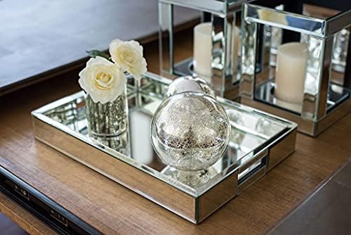 Rectangle Silver Mirror Decorative Tray Size 11” Length x 14” Width x 2” Height, Mirrored Vanity Organizer with Hand