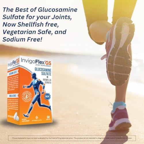 INVIGOFLEX® GS - Glucosamine Sulfate (Shellfish Free, Sodium Free & Vegetarian Safe) Non GMO, Gluten Free - with Boswellia Serrata - Knees, Hands, Back, and Hip Premium Joint Supplement