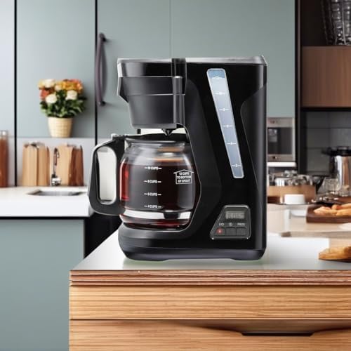 Proctor Silex Digital & Programmable FrontFill 12 Cup Drip Coffee Maker | Glass Carafe | Compact | Auto Shutoff | Black & Silver | 43685PS