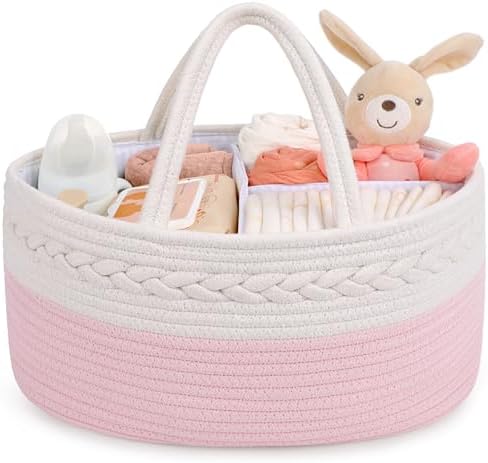 Maliton Diaper Caddy Organizer for Baby, Cotton Rope Baby Gift Basket, Portable Diaper Organizer for changing table, Nursery Storage Organizer