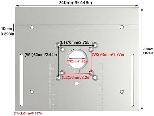 KETIPED Aluminium Router Table Insert Plate,Woodworking Benches Router Flip Plate W/Miter Gauge Guide Fence Sliding Brackets