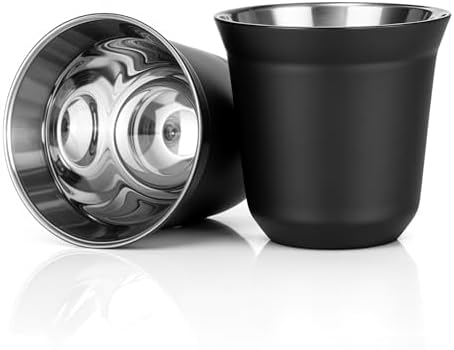 RECAPS 80ml Stainless Steel Espresso Cups Set (Stainless Steel) | 2 Pack Double Wall 304 Stainless Steel Demitasse Cups 2.7oz (Small Cup)