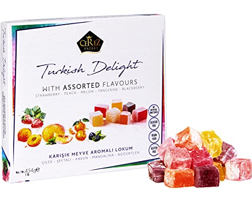 Cerez Pazari Turkish Delight Candy With Assorted Flavors 16 oz, Gourmet Snacks Gift Box