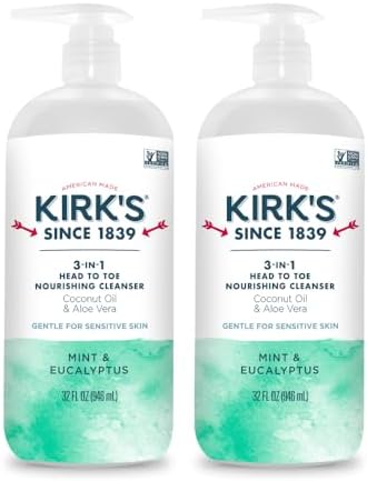 Kirk's Juniper & Lime​ 3-in-1 Nourishing Cleanser, Shampoo Body Wash Bubble Bath, Coconut Oil and Aloe Vera, Vegan Non-GMO, 32 Fl Oz