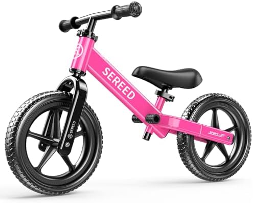 SEREED Toddler Balance Bike 2 Year Old, Gift for 2-3 Boys Girls, Adjustable | No Pedal Kids Toy Bike for 2-5 Years Old, Customize Plate with 3pcs Stickers (White)
