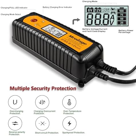 Smart Battery Charger, Mroinge 5A 6V/12V Automatic Battery Charger/Maintainer/Desulfator for Cars, SUVs, Trucks and More