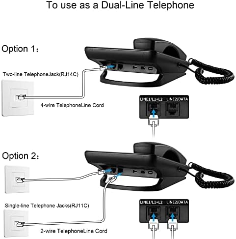 Ornin 2-Line Corded Telephone Systems for Small Business and House, Desk Phone Only (Black)