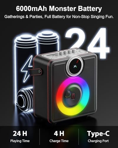 JYX Karaoke Machine with 2 Wireless Microphones, Bluetooth Party Speaker | Powerful Bass & Clear Vocals for Karaoke, 24H Portable Entertainment