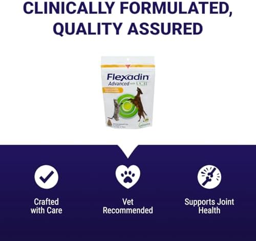 Vetoquinol Flexadin Advanced Hip and Joint Supplement with Undenatured Collagen for Dogs, One Chew a Day Hip and Joint Support Chew for Dogs and Cats, Clinically Proven Vet-Approved Formula, 60 Chews
