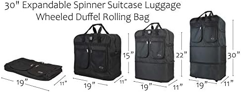 40" 30" 36" Rolling Wheeled Duffel Bag Spinner Suitcase Luggage Expandable (36", Black)