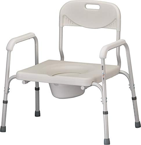 NOVA Heavy Duty Bedside Commode, Extra Wide Seat, 450 lb. Weight Capacity, Seat Height Adjustable, Stand Alone or Over Toilet Commode, White