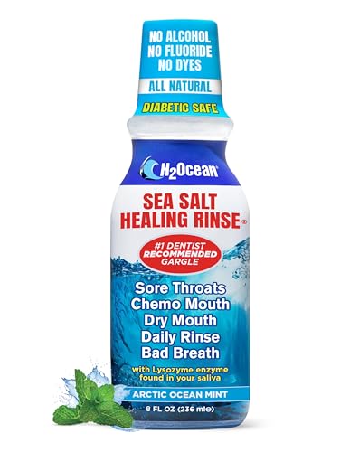 H2Ocean Healing Rinse Natural Sea Salt Mouthwash Arctic Ocean Mint, 8 oz | Alcohol & Fluoride-Free Oral Care for Tonsil Stones, Sore Throats, Wisdom Teeth Recovery & Gum Health, Whitening Mouthwash
