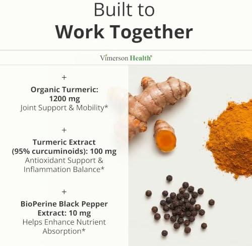 Turmeric Curcumin Supplement – 1200mg Organic Turmeric Curcumin with Black Pepper Extract for Max Absorption – Digestive & Joint Supplements for Men & Women w. Tumeric Extract & Bioperine – 60 Caps