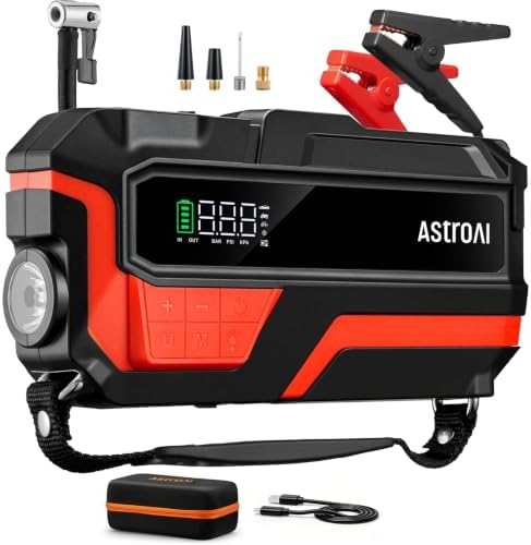 AstroAI S8 Air Jump Starter with Air Compressor, 3000A Peak Car Battery Jump Starter Portable (9.0 Gas/6.5L Diesel) with 150PSI Cordless Auto-Shutoff Tire Inflator, 12V Battery Charger Booster(Orange)
