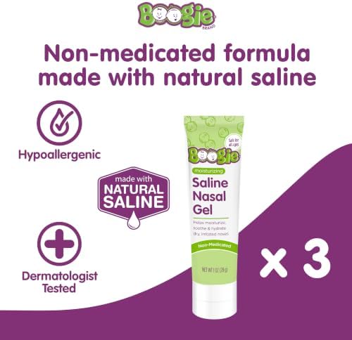 Boogie Moisturizing Saline Nasal Gel for Babies & Kids - 1 oz (3 Pack) | Fragrance Free - Drug-Free Formula - Made with Aloe and Natural Saline - Soothes and Hydrates Dry or Irritated Noses