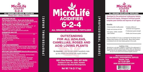 MicroLife Acidifier (6-2-4) Professional Grade Granular Organic Fertilizer (for Acid Loving Plants) Roses Blueberries Azaleas Camellias, 7 LBS