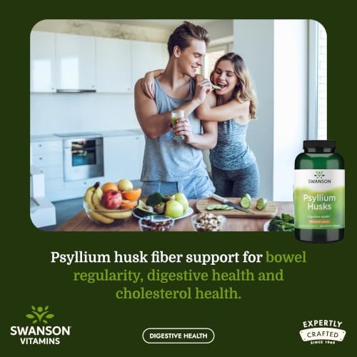 Swanson Psyllium Husk Dietary Fiber Supplement, 610 mg, 300 Capsules | Promotes Overall Health and Easier Elimination, Supports a Feeling of Fullness and Satiation, Plant-Based Dietary Fiber