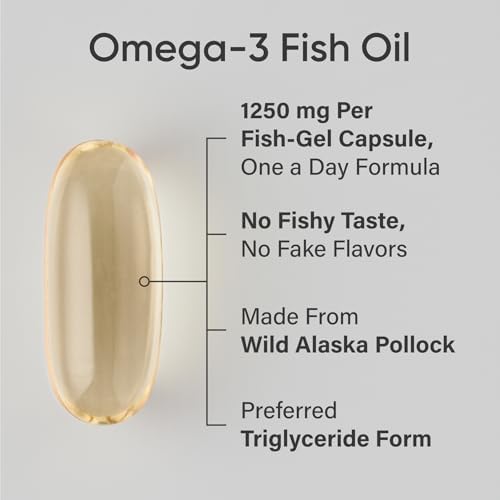 Sports Research® Omega-3 Fish Oil 1250mg from Wild Alaska Pollock,180 Count | Always Fresh Never Fishy | 690mg EPA 260mg DHA per Softgel · Heart & Brain Health* · MSC Certified Sustainable - 180 Servings