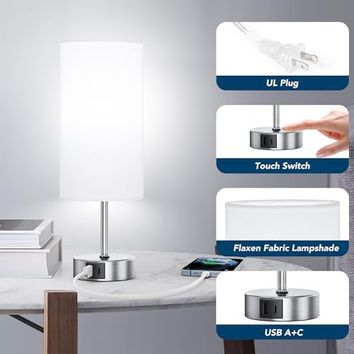 ROTTOGOON 12.8" Touch Control Table Lamp, 3-Way Dimmable Small Bedside Nightstand Lamp with 2 USB Ports