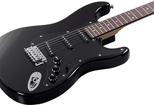 Monoprice Cali Classic Electric Guitar - Black 6 Strings, Double-Cutaway Solid Body, Right Handed, SSS Pickups, Full-Range Tone, With Gig Bag