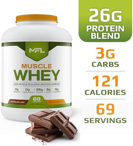 MFL Muscle Whey Protein l 28g of Protein l 8g BCAAs l Keto Friendly l Low Carbs l 5 lbs. (Vanilla Bean)