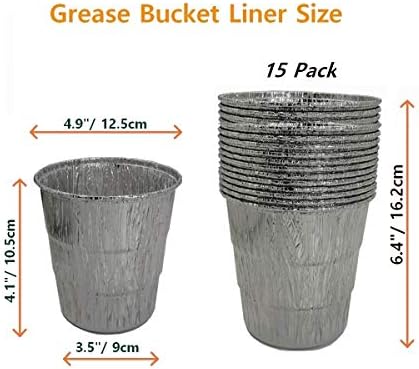 15-Pack Liners & Replacement Traeger HDW152 Drip Grease Bucket for Traeger 20/22/34, Pit Boss, etc Pellets Smoke (Black 15)