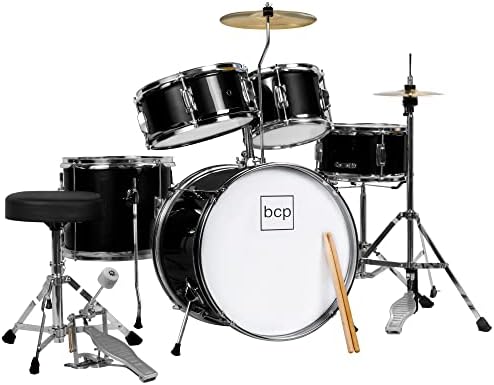 Best Choice Products Kids 5-Piece Beginner Drum Set Junior Kit, Starter Percussion w/Cymbals, Pedal, Drumsticks, Stool, Toms, Snare, Hi Hat - Black