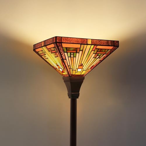 Capulina Tiffany Lamp Antique Amber Brown Stained Glass Torchiere Floor Lamp