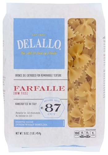 DeLallo Farfalle Pasta, Bow-Tie Shape, Made in Italy, Bronze Cut, Made with Only 100% Durum Wheat Semolina Flour, All Natural, Non-GMO, Kosher, Vegan