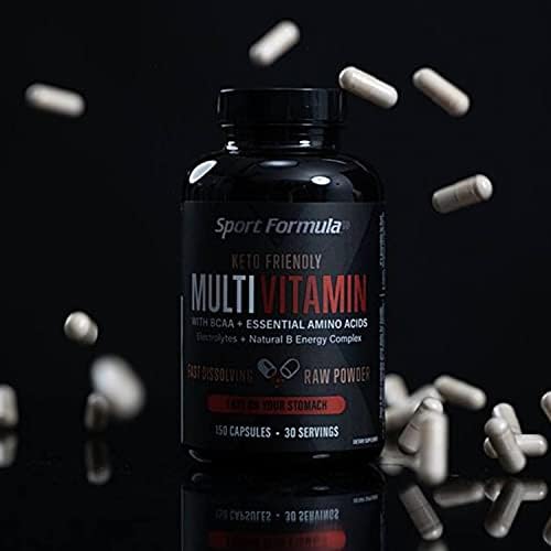Sport Formula Daily Keto Superfood Multivitamin BCAA Amino Acid Powder Capsules for Men and Women. Won't Upset Your Stomach: Natural Vitamin B