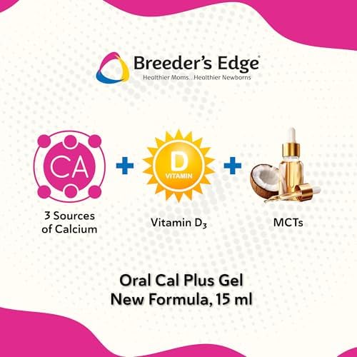 Breeder's Edge Oral Cal Plus Gel, Whelping and Queening Calcium Supplement Gel for Dogs and Cats Delivers 3 Calcium Sources in Labor to Support Strong and Normal Contractions, 30ml Paste