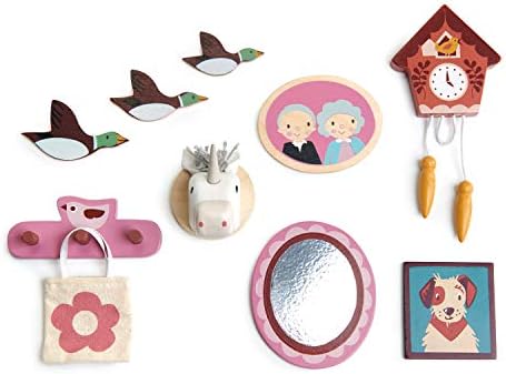 Tender Leaf Toys - Wall Décor - 10 Pcs Dollhouse Miniature Decorations Kit - 1:12 Scale Mini Doll House Accessories with Sticky Tape - Age 3+