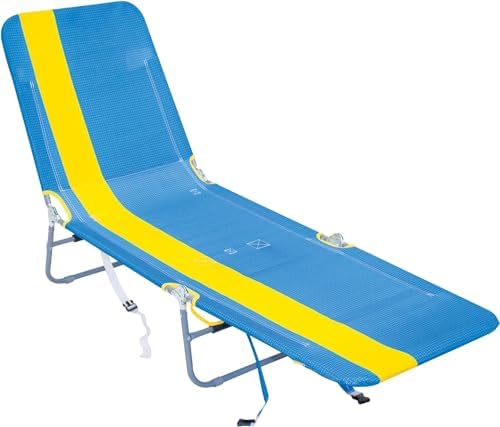 Rio Beach Portable Lay Flat Folding Backpack Beach Lounge Chair with Backpack Straps and Storage Pouch, Blue and Red