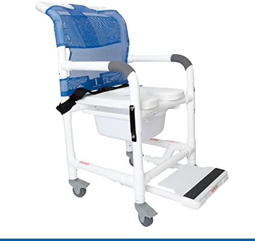 Institutional Grade Rolling Shower Commode Chair with Wheels & Drop Arms – Padded Seat, Locking Casters, Sliding Footrest