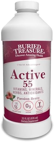 Buried Treasure Active 55 Plus - 32 serv, Liquid Multivitamin for Seniors, Vegan, Sugar-Free, Natural Immune Support, Vitamins & Super-Foods Blend