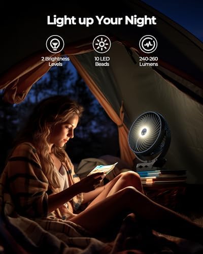 Koonie 8" Clip on Fan, 10000mAh Rechargeable Battery, Strong Airflow, Black