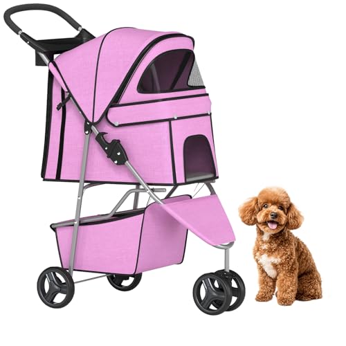 BestPet | 3-Wheel Pet Stroller | Dog and Cat Stroller | Breathable Mesh | Lightweight Travel Carrier | Waterproof & Foldable Design | Storage Basket | Black | for Daily Walks & Outdoor Use | Breathable Mesh | Lightweight, Waterproof Travel Carrier with C…