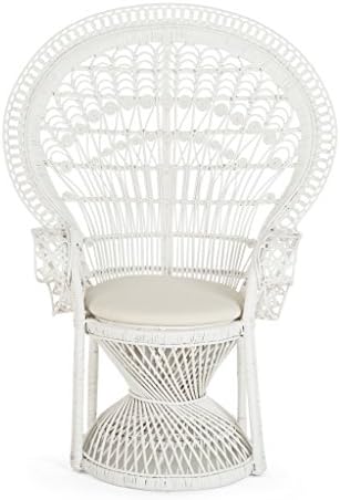 KOUBOO Grand Pecock Retro Peacock Chair in Rattan with Seat Cushion, Natural Color, Large
