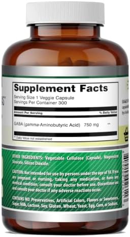 Amazing Formulas GABA Supplement | 750 Mg per Serving | 100 Veggie Capsules | Non-GMO | Gluten-Free | Made in USA | Ideal for Vegetarians