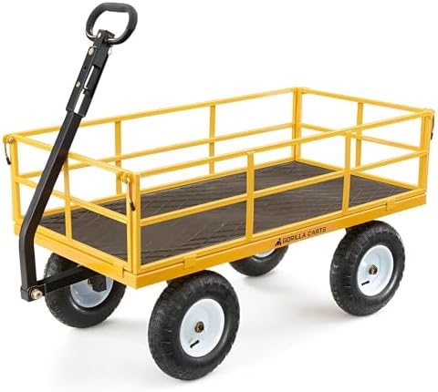 Gorilla Carts 800-Pound Capacity Heavy Duty Steel Mesh Versatile Utility Garden Wagon with Easy Grip Handle for Outdoor Hauling, Red, Model GOR800-COM | 800-lb Capacity Steel Utility Garden Cart for Homeowners and Contractors Hauling Firewood, Bricks and…
