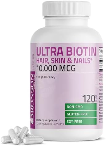 Bronson Ultra Biotin 10,000 Mcg Hair Skin and Nails Supplement, Non-GMO, 120 Vegetarian Capsules