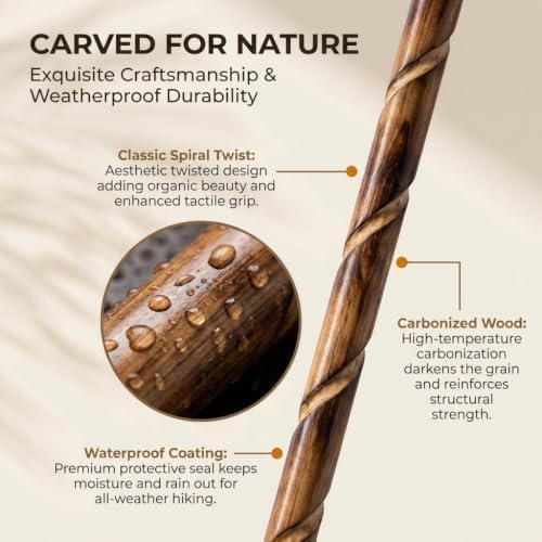 FOREST PILOT Big Ball Head Wooden Walking Stick Nature Color, 48 Inches