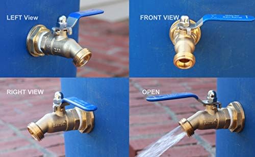 RBS024 Brass Rain Barrel Spigot (LF Compliant 3/4" Quarter Turn Ball Valve w/Bulkhead Fitting and Thread Tape, 7 GPM)