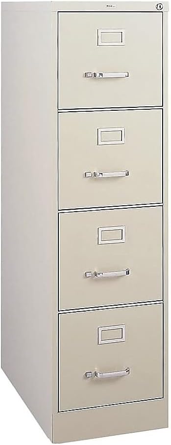 Staples 4-Drawer Vertical File Cabinet, Letter Size Documents, Lockable, 26.5" D x 15" W x 51.97" H, Putty/Beige