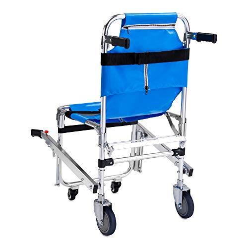 LINE2design EMS Ambulance 4 Wheels Stair Chair - Foldable Aluminum Evacuation Medical Transport Stair Chair with Patient Restraint Straps - 350 lbs