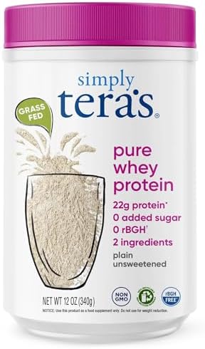Simply tera's Pure Whey Protein Powder, Dark Chocolate, Clean Label - 12 Oz | Clean Whey Protein Powder, Made Without Artificial Sweeteners, Non-GMO, Kosher, rBGH-Free