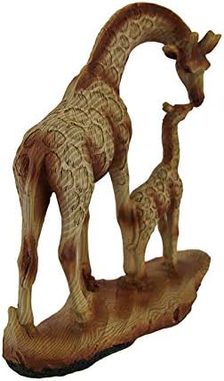 Zeckos Giraffe and Calf Statue, 7 Inch Faux Wood Mother and Baby Decor | Hand-Painted Beige Finish, Carved Woodgrain Texture, Resin Construction