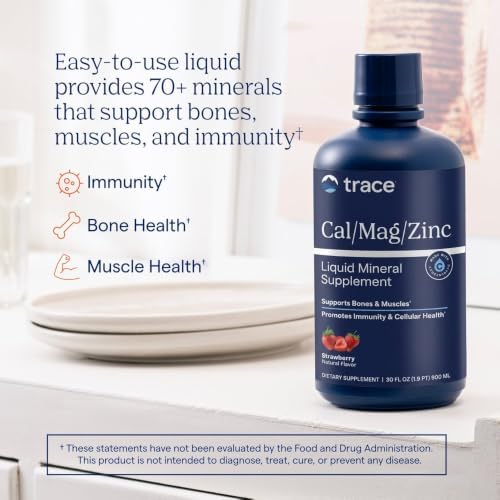 Trace Minerals Liquid Cal Mag Zinc with Vitamin D3, 16 fl oz, Pina Colada | Ionic trace minerals for absorption, Bone, muscle, and connective tissue health, 1-2 tbsp daily, Refrigerate after opening
