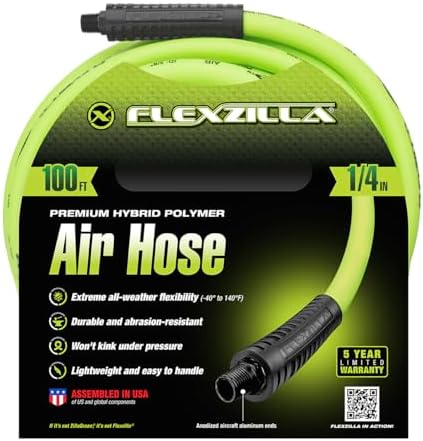 Flexzilla Air Compressor Hose, 3/8 in. x 50 ft., 1/4 in. MNPT Fittings, No-Kink, All Weather, Lightweight, Premium Hybrid Polymer, 300 PSI, ZillaGreen